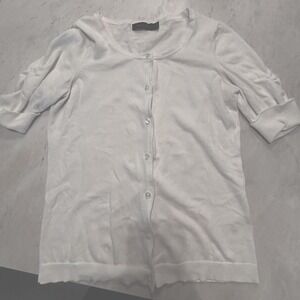 The Limited White button-up cardigan with ruched sleeve- very white.‎